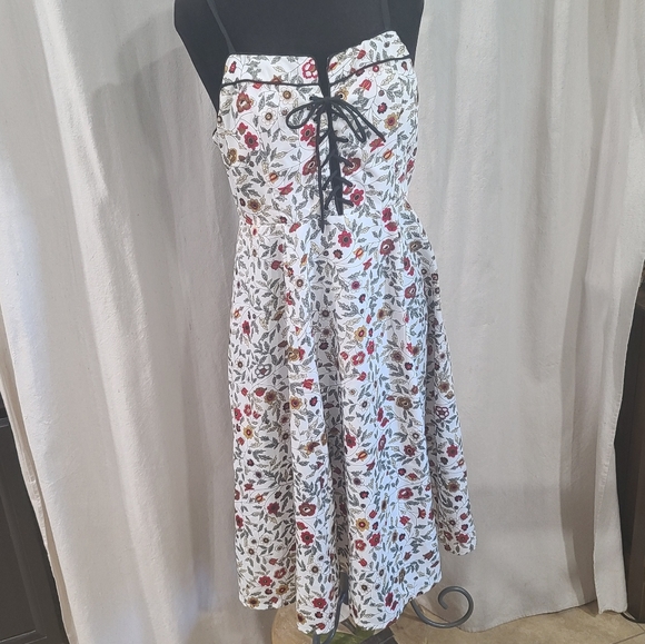 Womens Floral Sun Dress Sleeveless Sexy Lace Up Front Thread Story Medium - Picture 2 of 9